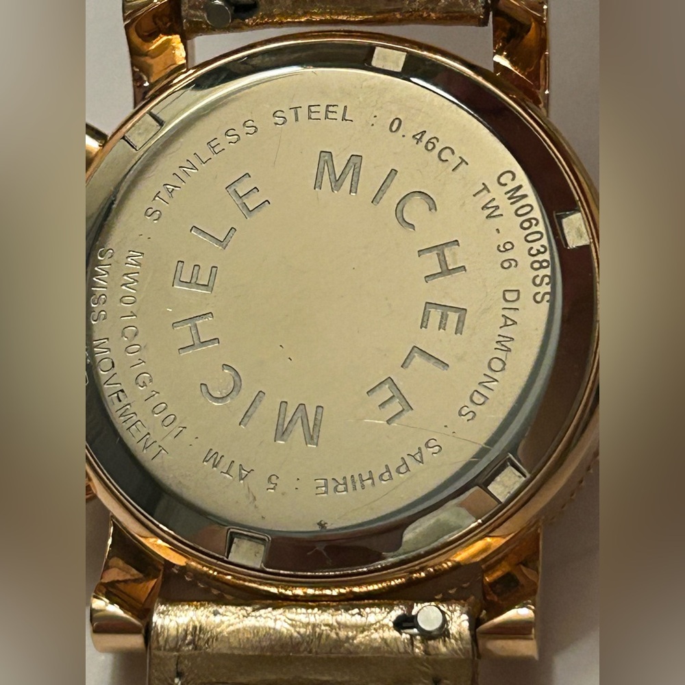 Michele Rose Gold Diamond Bezel Chronograph Watch with White Dial/ 96 Diamonds - Picture 5 of 13